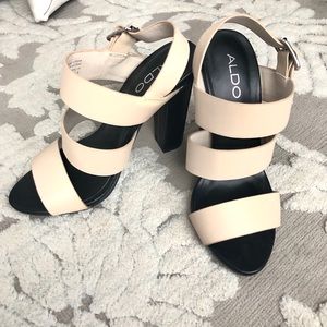 Aldo Cream Strappy Block Heel Sandal 7.5